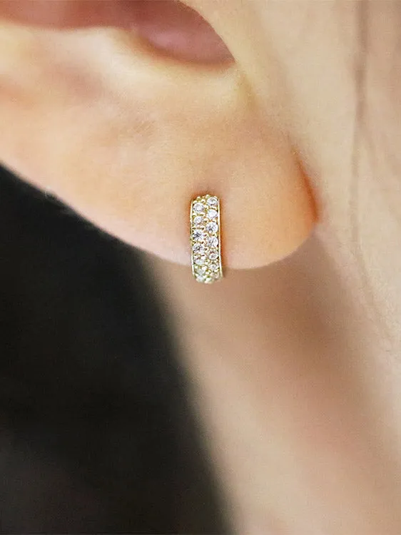 MinimalBijoux 14K Gold Two line mini CZ hoop cartilage earring Earrings