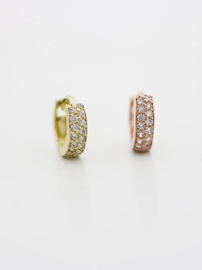 MinimalBijoux 14K Gold Two line mini CZ hoop cartilage earring Earrings