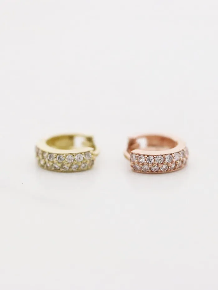 MinimalBijoux 14K Gold Two line mini CZ hoop cartilage earring Earrings