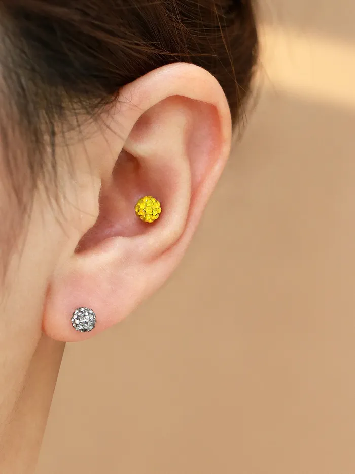 MinimalBijoux Earrings 14K gold color cubic ball cartilage earring 20g