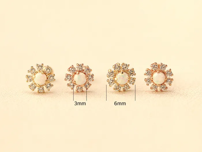 MinimalBijoux Earrings 14K Gold Internal Opal Daisy Cartilage Earring 20G18G16G