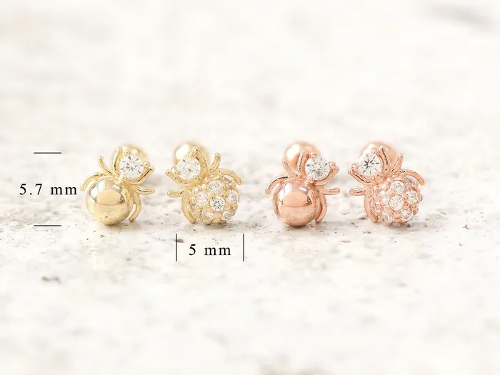 MinimalBijoux Earrings 14K gold Mini Spider cartilage earring 20g