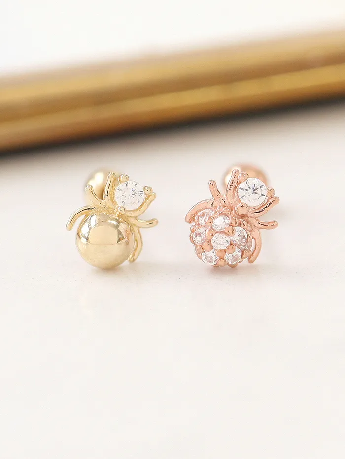 MinimalBijoux Earrings 14K gold Mini Spider cartilage earring 20g