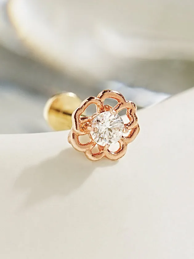 MinimalBijoux Earrings 14K Gold Moissanite Pansy Flower Internally Threaded Labret Piercing 20G18G16 MinimalBijoux Earrings 14K Gold Moissanite Pansy Flower Internally Threaded Labret Piercing 20G18G16