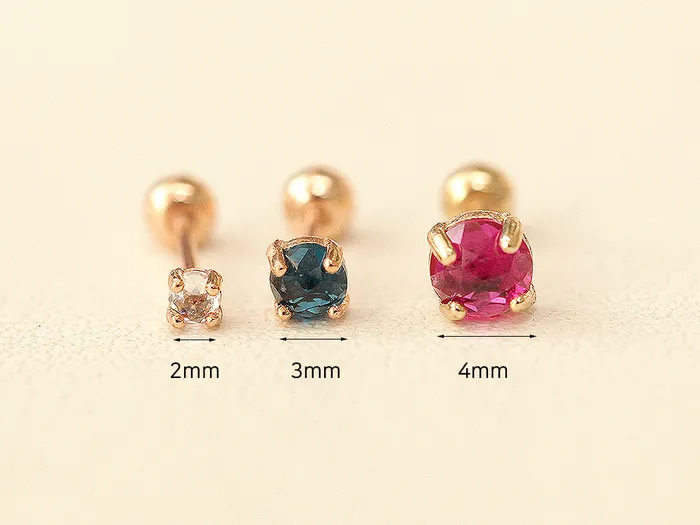 MinimalBijoux Earrings 14K Gold Rose Cut Cubic 4 pronged Cartilage Earring 20G18G16G