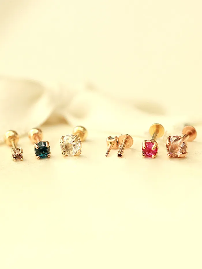 MinimalBijoux Earrings 14K Gold Rose Cut Cubic 4 pronged Cartilage Earring 20G18G16G