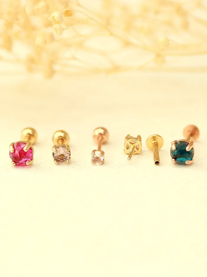MinimalBijoux Earrings 14K Gold Rose Cut Cubic 4 pronged Cartilage Earring 20G18G16G