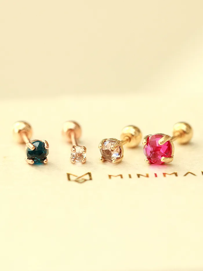 MinimalBijoux Earrings 14K Gold Rose Cut Cubic 4 pronged Cartilage Earring 20G18G16G