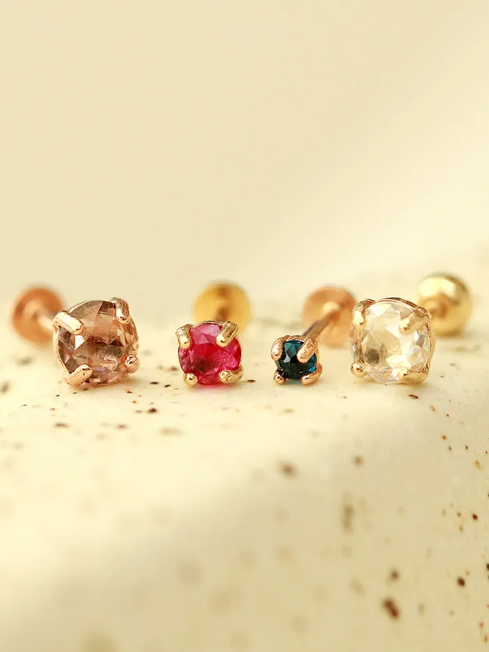 MinimalBijoux Earrings 14K Gold Rose Cut Cubic 4 pronged Cartilage Earring 20G18G16G