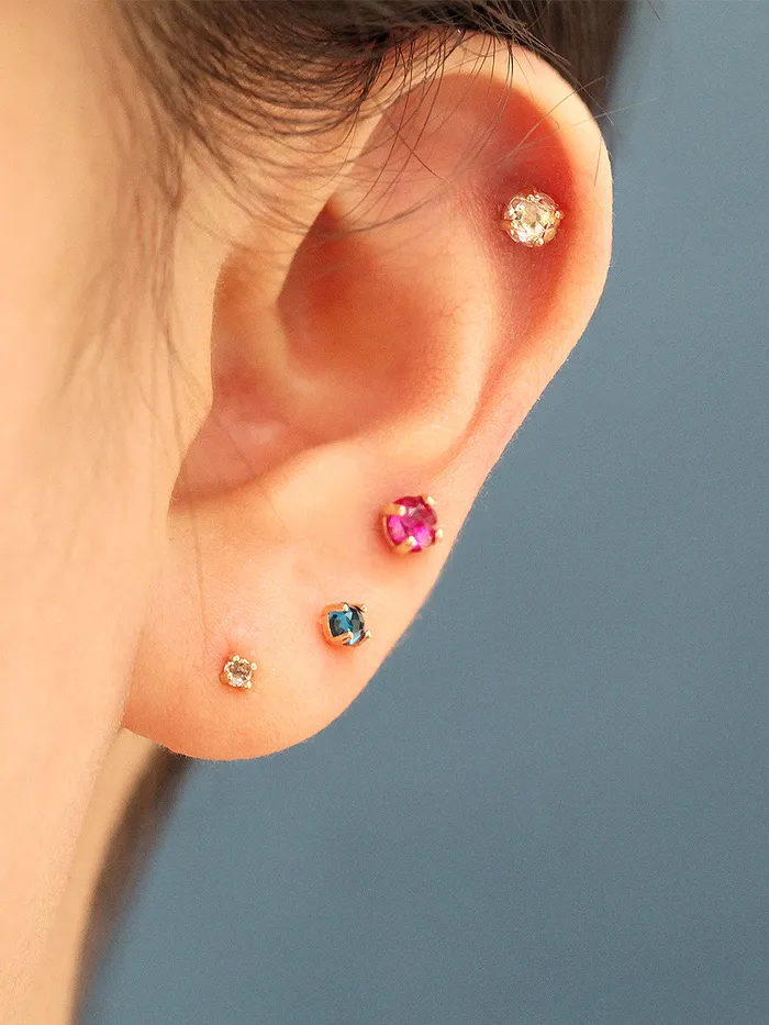 MinimalBijoux Earrings 14K Gold Rose Cut Cubic 4 pronged Cartilage Earring 20G18G16G