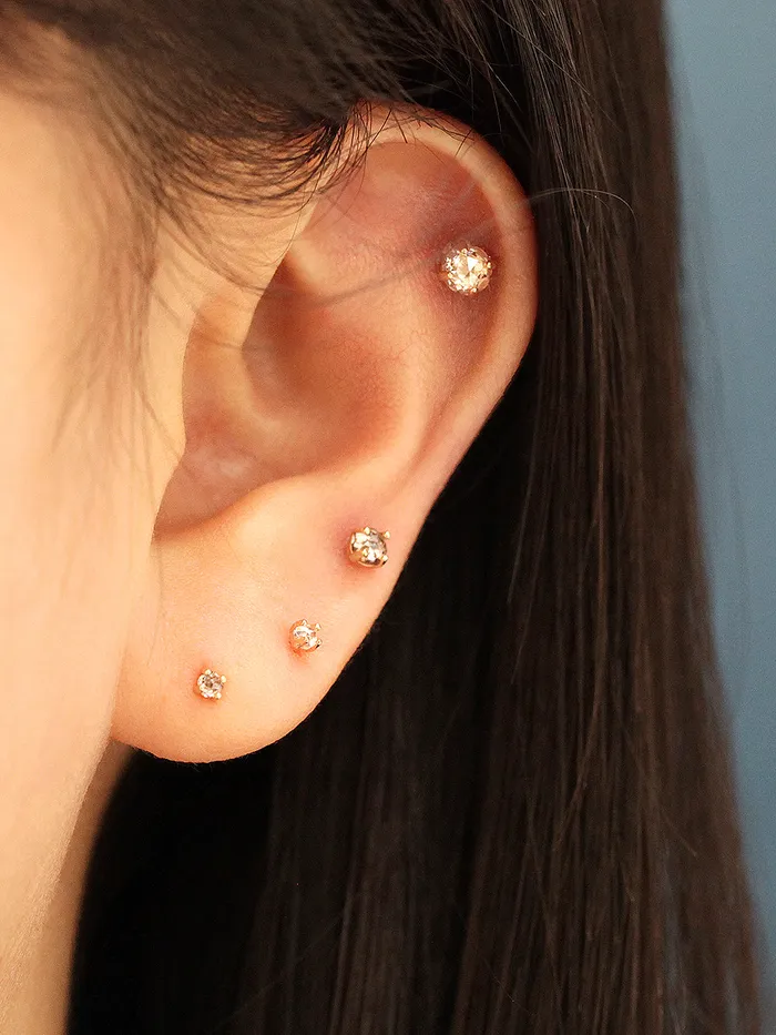 MinimalBijoux Earrings 14K Gold Rose Cut Cubic 4 pronged Cartilage Earring 20G18G16G