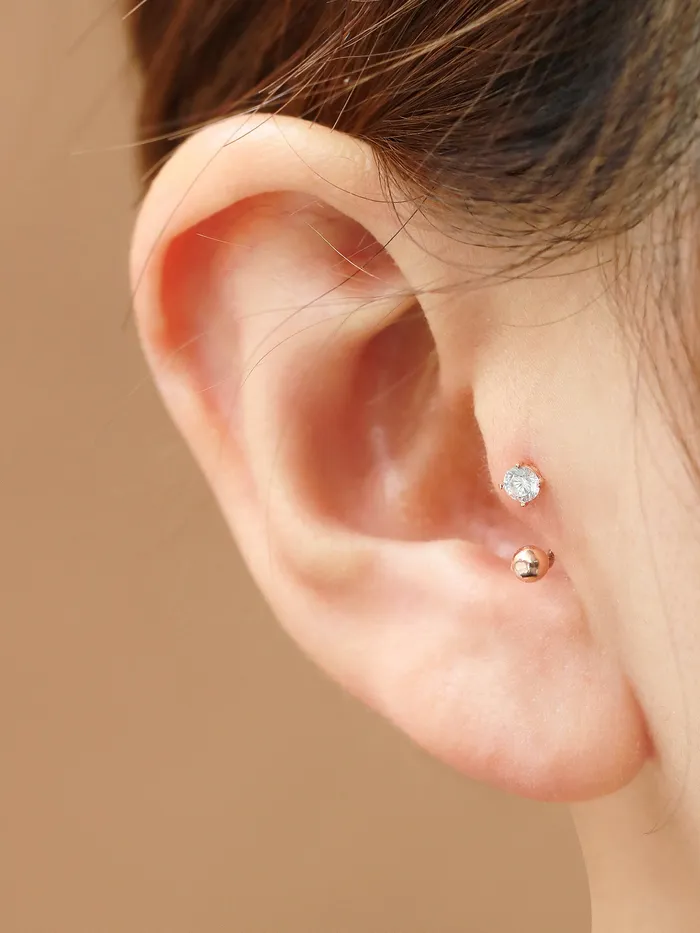 MinimalBijoux PreStyled Sets 14K Gold Ball Cubic Tragus Piercing 20G