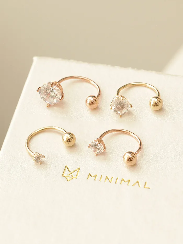 MinimalBijoux PreStyled Sets 14K Gold Ball Cubic Tragus Piercing 20G