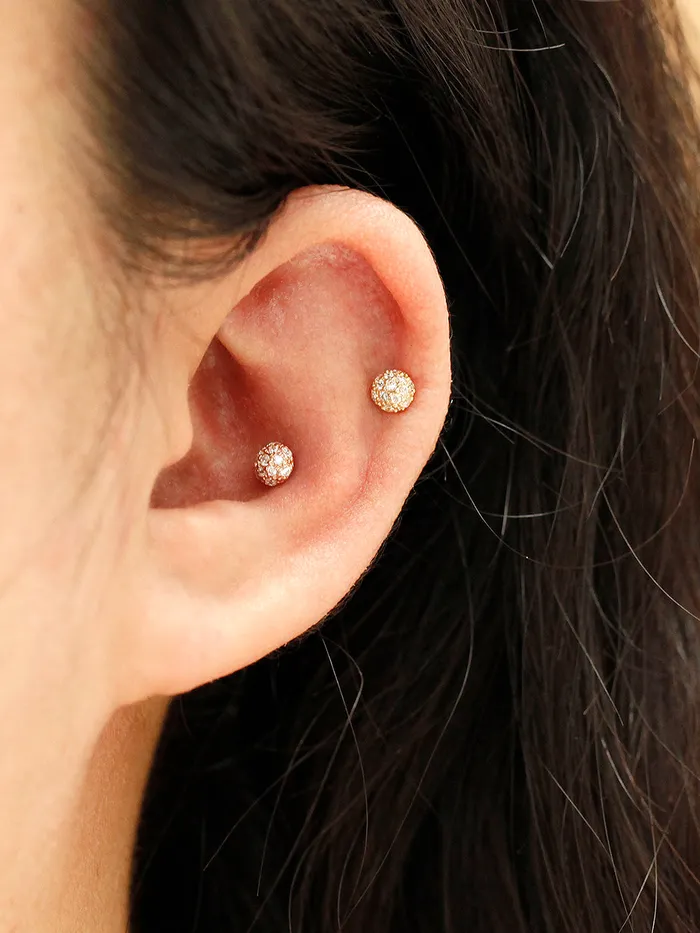 MinimalBijoux PreStyled Sets 14K Gold Cubic Hemisphere Labret Piercing 18G16G
