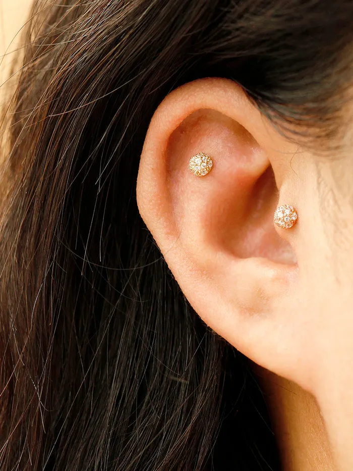 MinimalBijoux PreStyled Sets 14K Gold Cubic Hemisphere Labret Piercing 18G16G