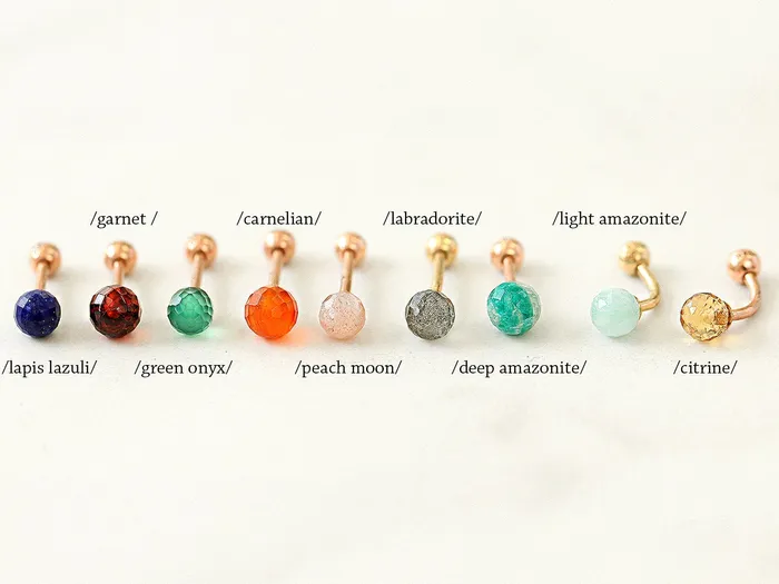 MinimalBijoux PreStyled Sets 14K Gold Gemstone Rook Piercing 18G16G