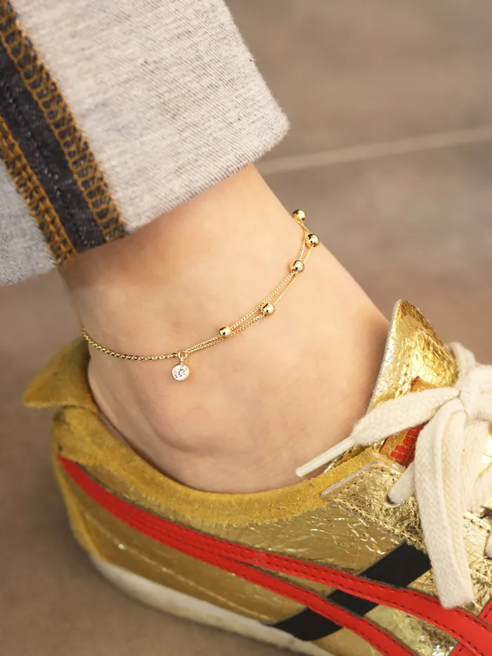 MinimalBijoux PreStyled Sets 14K Gold Layered Ball Cubic Anklet