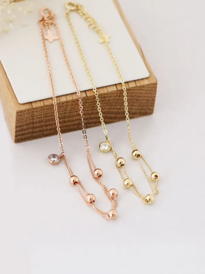 MinimalBijoux PreStyled Sets 14K Gold Layered Ball Cubic Anklet