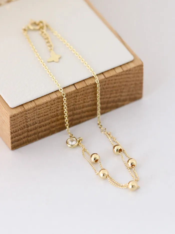 MinimalBijoux PreStyled Sets 14K Gold Layered Ball Cubic Anklet