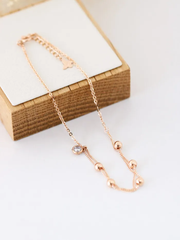 MinimalBijoux PreStyled Sets 14K Gold Layered Ball Cubic Anklet