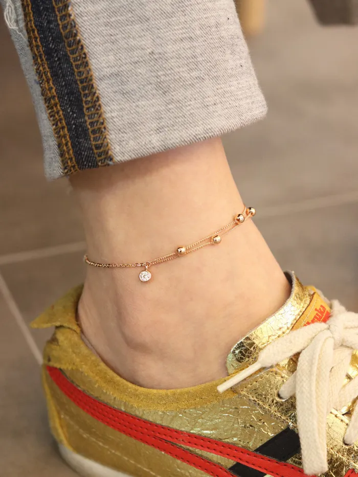 MinimalBijoux PreStyled Sets 14K Gold Layered Ball Cubic Anklet