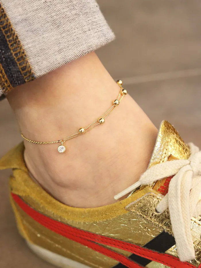 MinimalBijoux PreStyled Sets 14K Gold Layered Ball Cubic Anklet