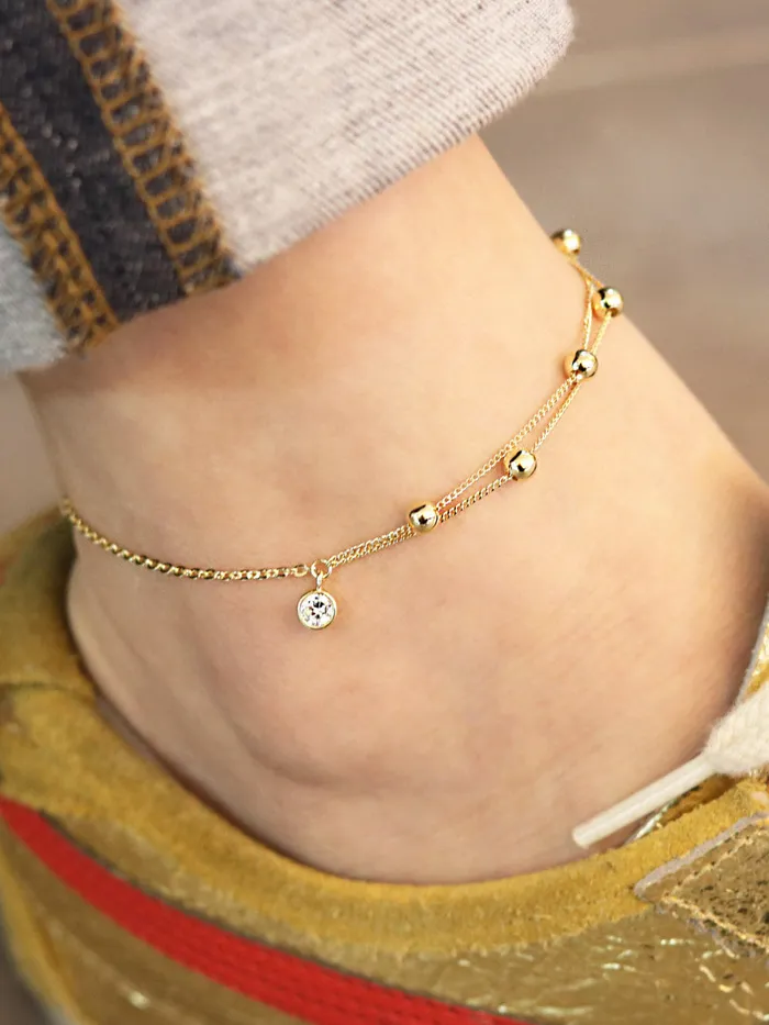 MinimalBijoux PreStyled Sets 14K Gold Layered Ball Cubic Anklet