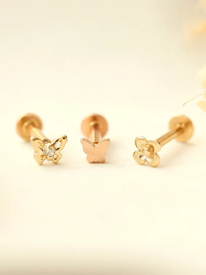 MinimalBijoux PreStyled Sets 14K Gold Mini Butterfly Flower Internally Threaded Labret Piercing 18G16G MinimalBijoux PreStyled Sets 14K Gold Mini Butterfly Flower Internally Threaded Labret Piercing 18G16G