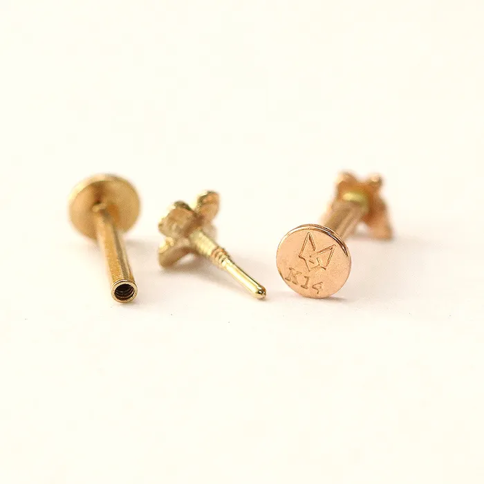 MinimalBijoux PreStyled Sets 14K Gold Mini Butterfly Flower Internally Threaded Labret Piercing 18G16G