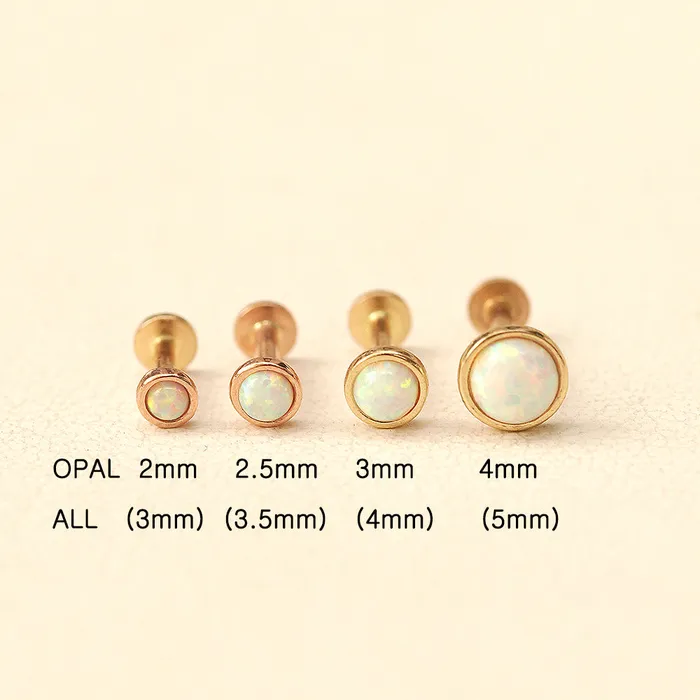 MinimalBijoux PreStyled Sets 14K Gold Round Opal Internally Threaded Labret Piercing 18G16G