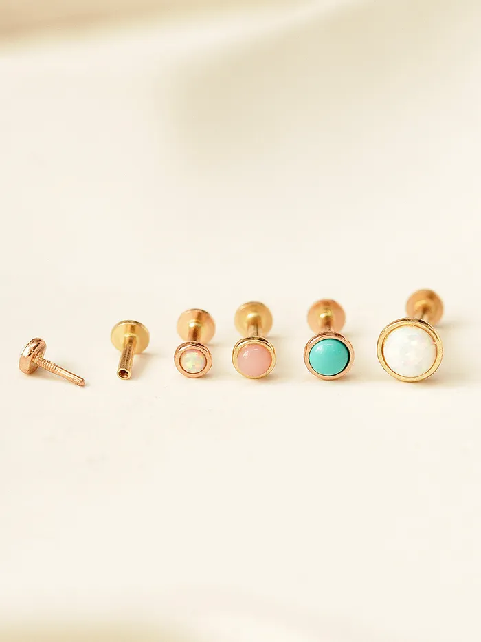 MinimalBijoux PreStyled Sets 14K Gold Round Opal Internally Threaded Labret Piercing 18G16G