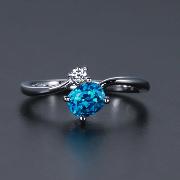 Moriartys Gem Art Rings 14K White Gold Blue Zircon and Diamond Ring 159 Carats Moriartys Gem Art Rings 14K White Gold Blue Zircon and Diamond Ring 159 Carats