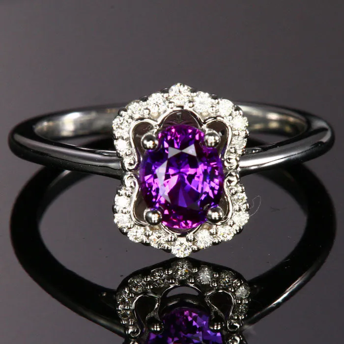 Moriartys Gem Art Rings 14K White Gold Oval Purple Sapphire Ring with Diamonds 104 Carats Moriartys Gem Art Rings 14K White Gold Oval Purple Sapphire Ring with Diamonds 104 Carats