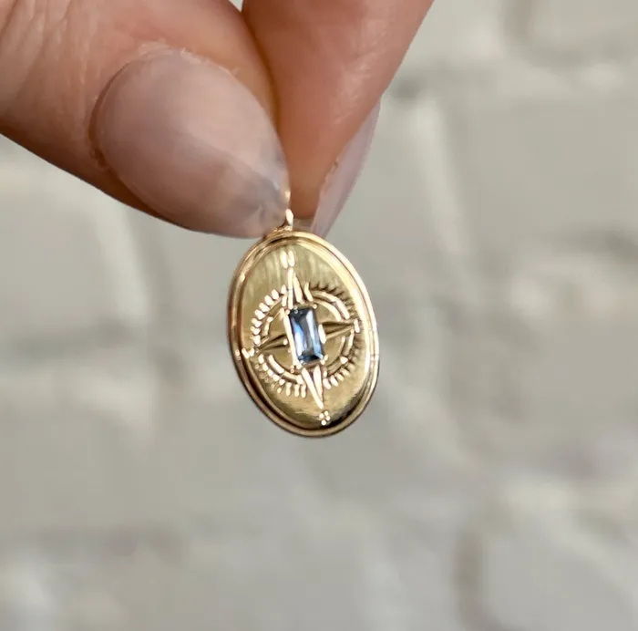 Necklaces Anueva Jewelry Hand Engraved Mountain Compass Charms with Montana Sapphires for Necklace