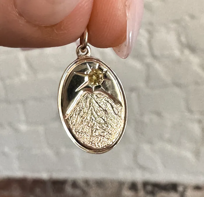 Necklaces Anueva Jewelry Hand Engraved Mountain Compass Charms with Montana Sapphires for Necklace