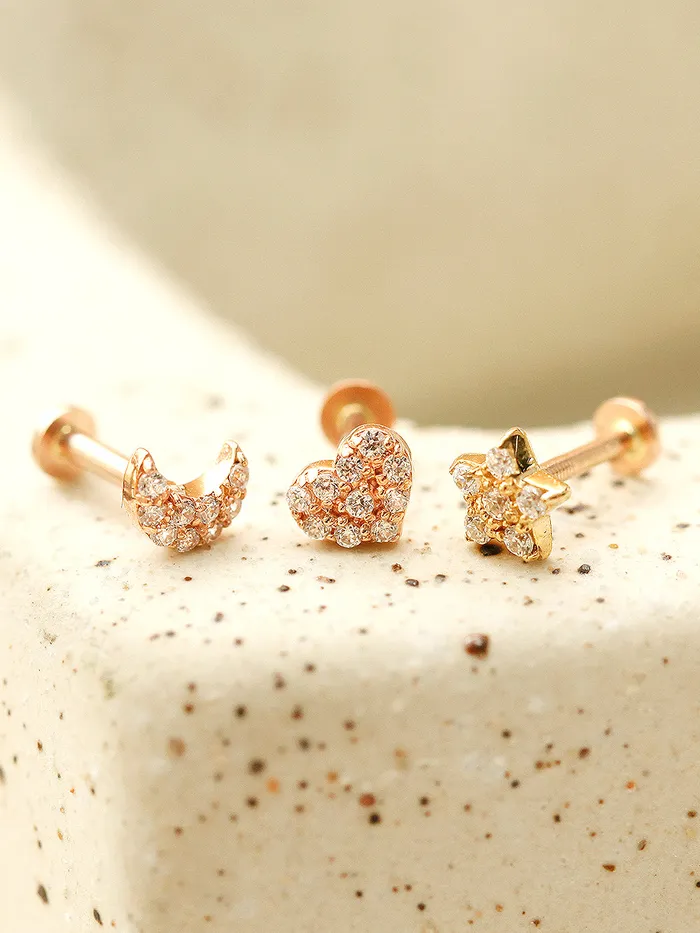 Necklaces MinimalBijoux 14K Gold CZ Volume Moon Star Heart Internally Threaded Labret Piercing 18G16G Necklaces MinimalBijoux 14K Gold CZ Volume Moon Star Heart Internally Threaded Labret Piercing 18G16G