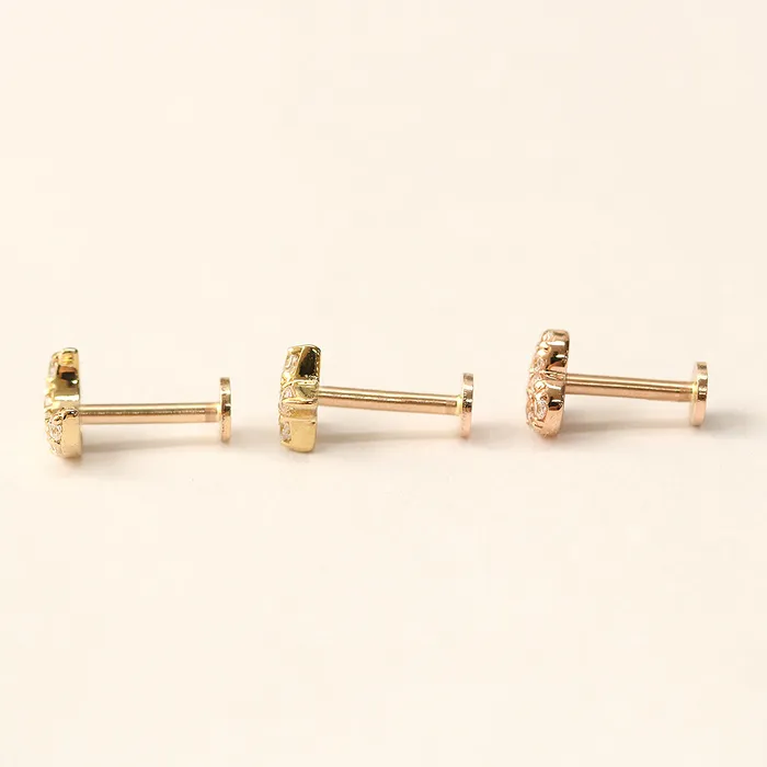 Necklaces MinimalBijoux 14K Gold CZ Volume Moon Star Heart Internally Threaded Labret Piercing 18G16G