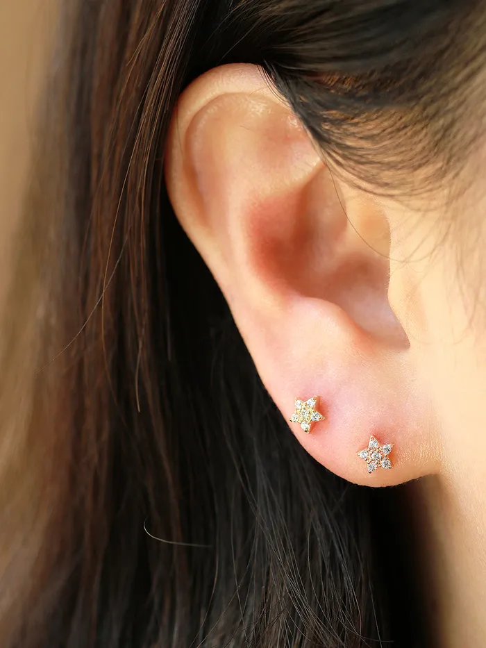 Necklaces MinimalBijoux 14K Gold CZ Volume Moon Star Heart Internally Threaded Labret Piercing 18G16G