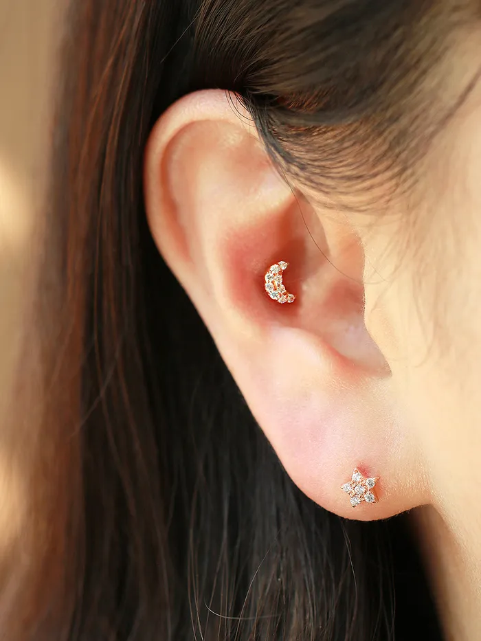 Necklaces MinimalBijoux 14K Gold CZ Volume Moon Star Heart Internally Threaded Labret Piercing 18G16G