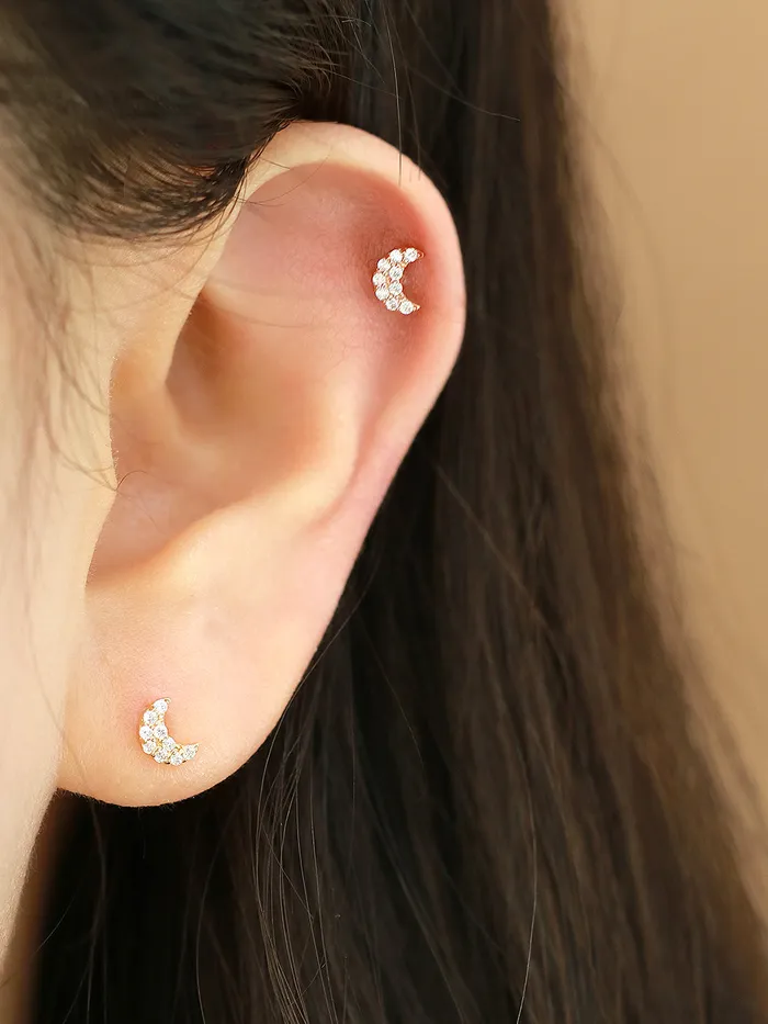 Necklaces MinimalBijoux 14K Gold CZ Volume Moon Star Heart Internally Threaded Labret Piercing 18G16G