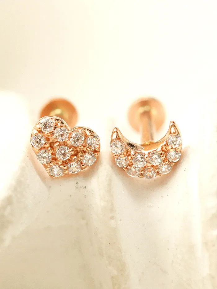 Necklaces MinimalBijoux 14K Gold CZ Volume Moon Star Heart Internally Threaded Labret Piercing 18G16G