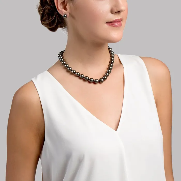 Necklaces SPT True Round Black Tahitian Pearl Necklace 100120mm AAA Quality