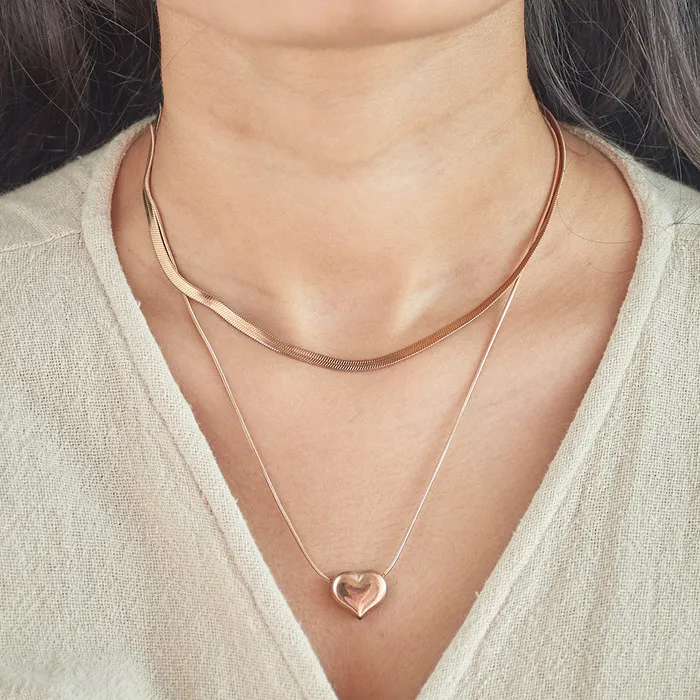 Necklaces Upakarna Layer Heart Snake Chain