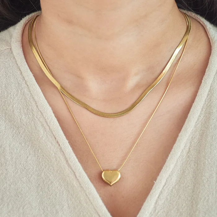 Necklaces Upakarna Layer Heart Snake Chain