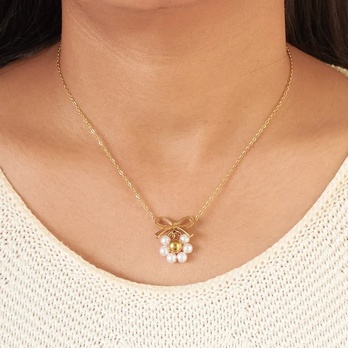 Necklaces Upakarna Pearl Bow Charm Necklace Gift Set