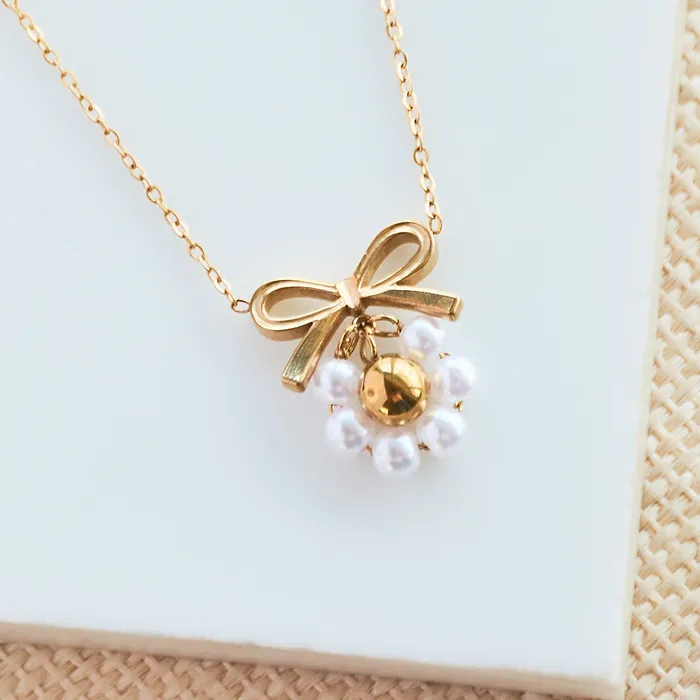 Necklaces Upakarna Pearl Bow Charm Necklace Gift Set