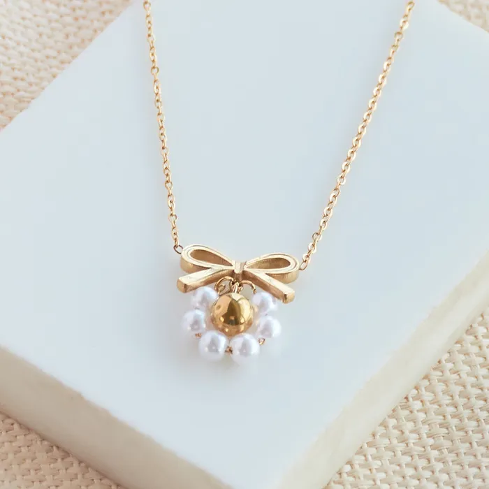 Necklaces Upakarna Pearl Bow Charm Necklace Gift Set