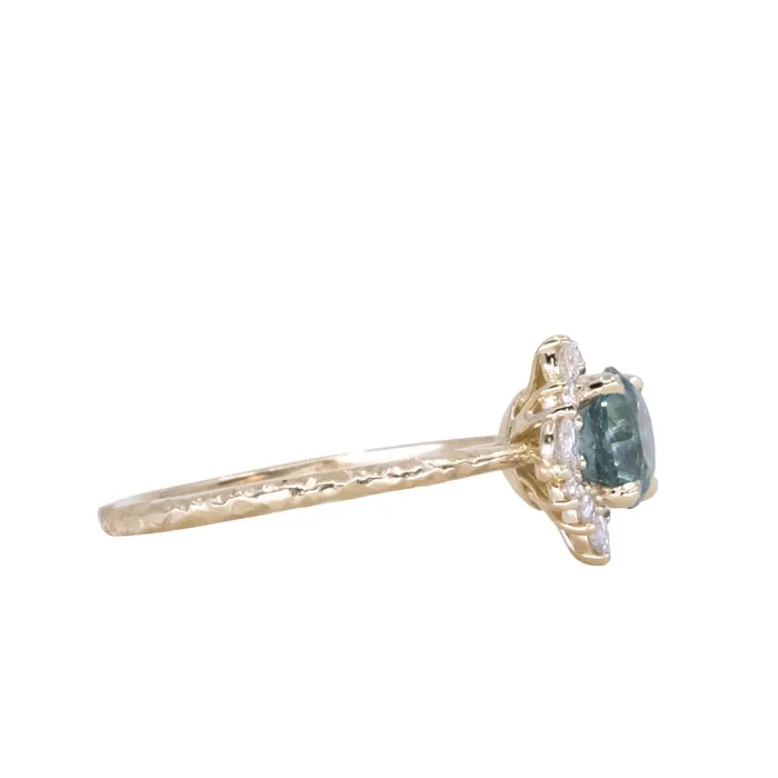 potentate 129ct Blue Montana Sapphire and Diamond Asymmetrical Cluster Ring in 14k Yellow Gold with Evergreen finish Rings