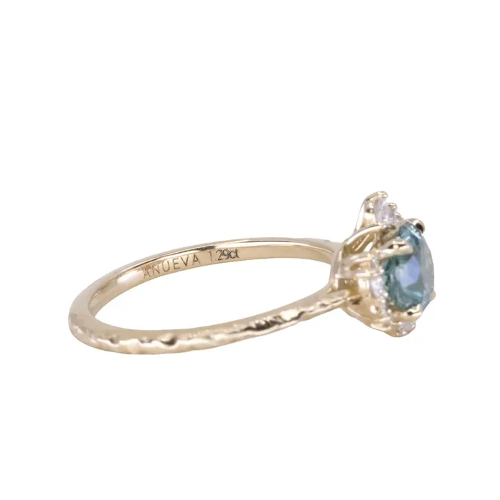 potentate 129ct Blue Montana Sapphire and Diamond Asymmetrical Cluster Ring in 14k Yellow Gold with Evergreen finish Rings