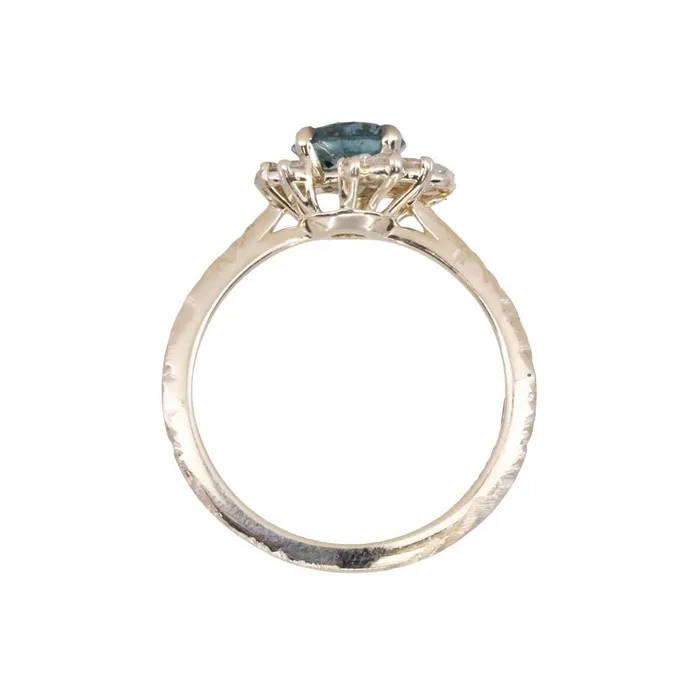 potentate 129ct Blue Montana Sapphire and Diamond Asymmetrical Cluster Ring in 14k Yellow Gold with Evergreen finish Rings